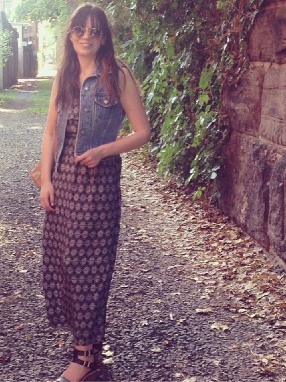 Cotton On Black and White Patterned Maxi Dress with Spaghetti Straps and Ruffles